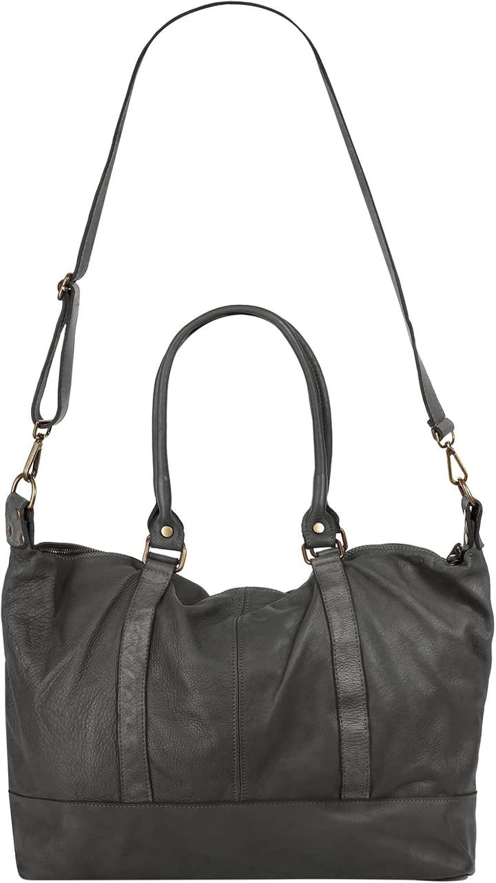 Reisetasche Echt Leder Damen Made in Italy | Weekender mit Schultergurt | Handgepäck mit Reissversch