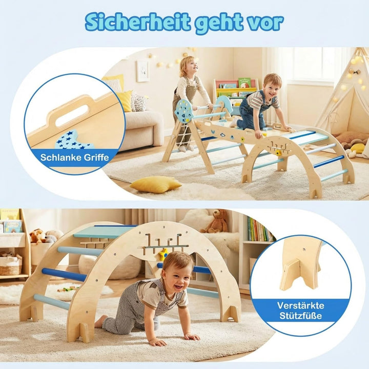 COSTWAY Klettergerüst Indoor 3er Set, klappabres Kletterdreieck mit Rutsche, Kletterbogen, Netz, ink