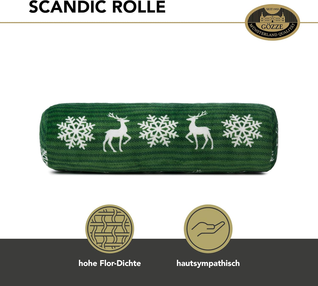 Gözze - Kissenrolle Scandic, Nackenrolle mit winterlichem Rentier-Design, Dekorative Rolle aus Mikro