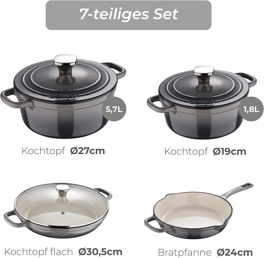 MasterPro Unique | Topfset 7-Teilig mit 3 Pfannen von 19, 27 und 30,5 cm Durchmesser und 1 Pfanne vo