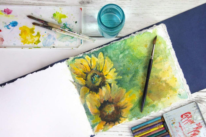 Wanderings Blaues Wildleder Aquarelljournal – 25 x 32 cm / 10 x12,5" – Mit Handgeschöpftem Büttenpap