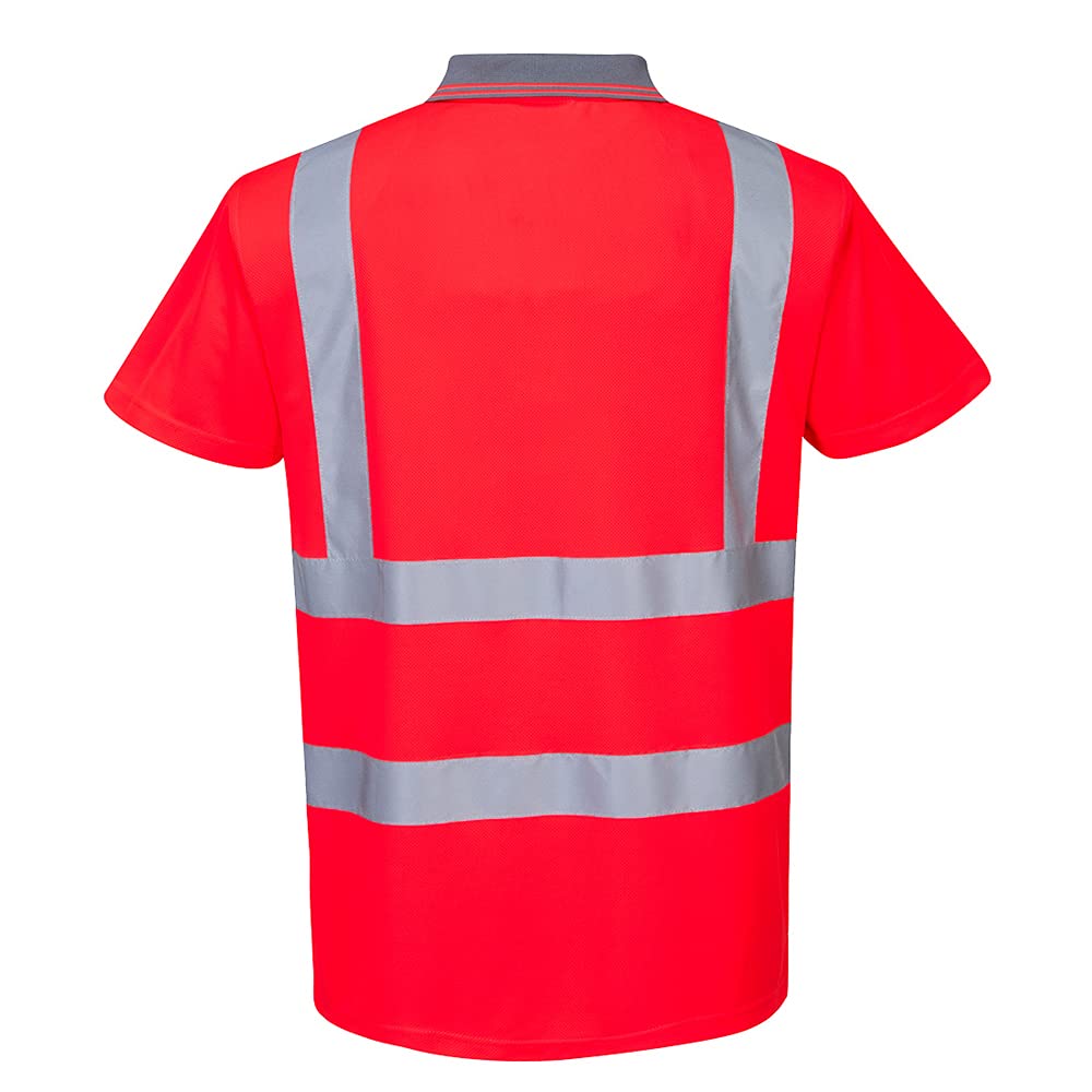 Portwest S477 Warnschutz Kurzarm Polo Hemd Grosszügige Passform Normalgrösse | Rot, L, EN ISO 20471