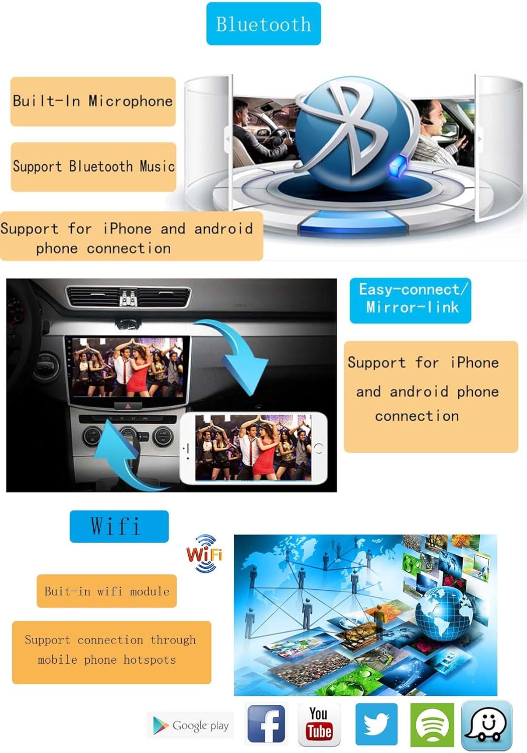 XISEDO Android 8.0 Autoradio 1 Din In-Dash 6.2 Zoll Car Radio 8-Core RAM 4G ROM 32G Autonavigation C