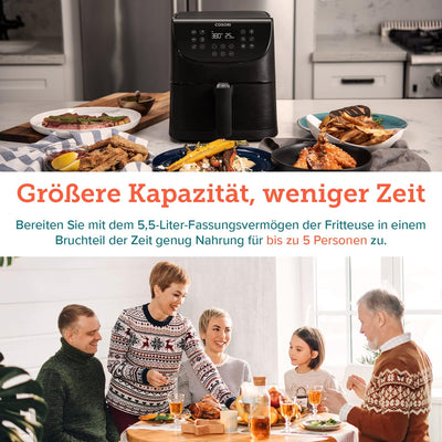 COSORI Smart WiFi Heissluftfritteuse 5,5L XXL mit APP-Steuerung, Ohne Öl, Heissluftfriteuse mit 13 P