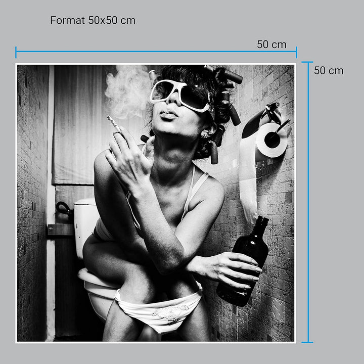 wandmotiv24 Poster als Wanddeko, Grösse 50x50cm, Frau im Bad, Sonnenbrille, Fotografie, Schwarz Weis