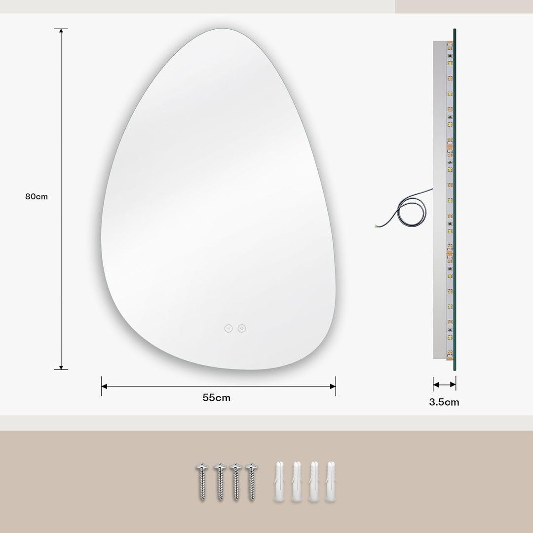 Dripex Badezimmerspiegel Led Badspiegel, Asymmetrisch, Touch-Schalter, Dimmbar, 3 Lichtfarbe Einstel