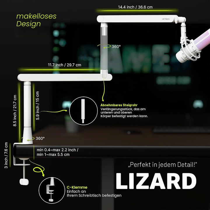 IXTECH Mikrofonarm mit niedrigem Profil, verstellbarer Mikrofonständer mit eingebautem Kabelmanageme