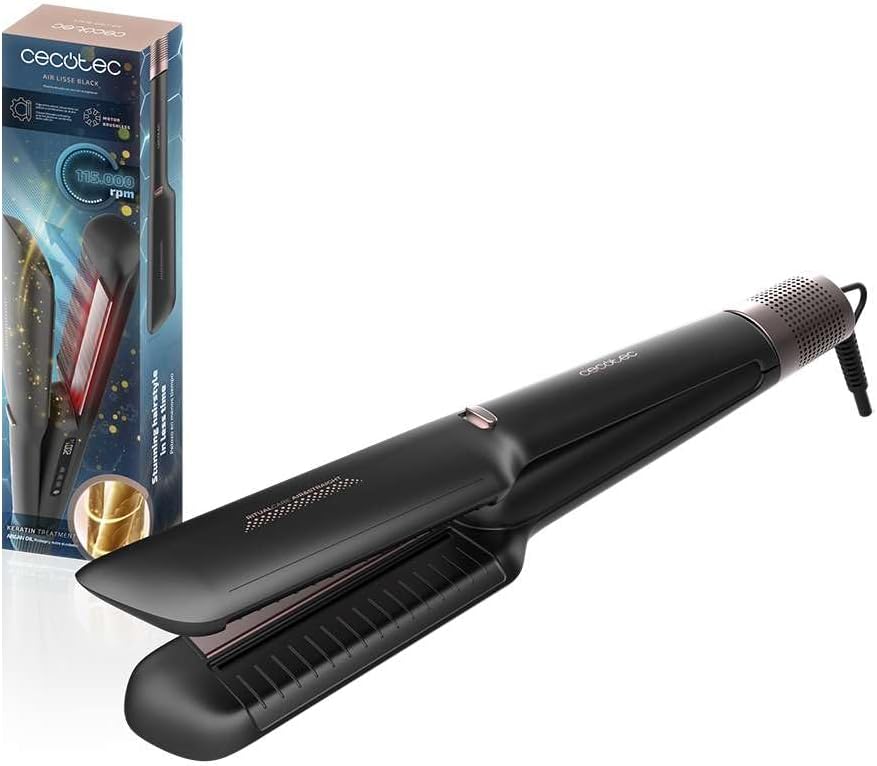 Cecotec Air Lisse Black Warmluft-Haarglätter. 600W, Haarschutz, Ionen-Technologie, Keratin und Argan
