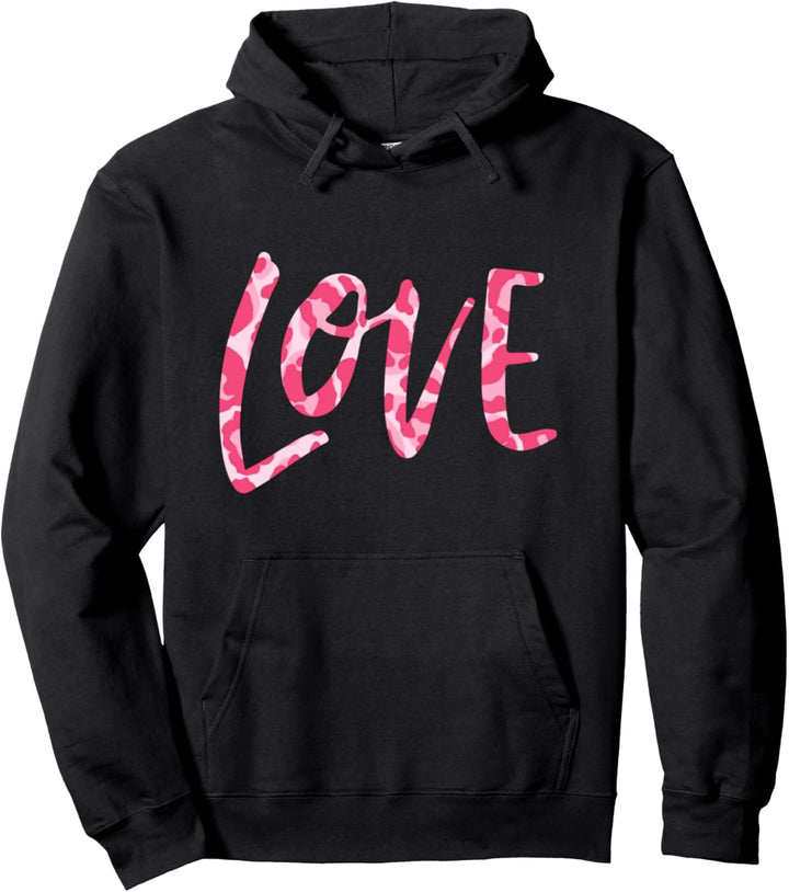Rosa Leoparden-Liebeswort Pullover Hoodie