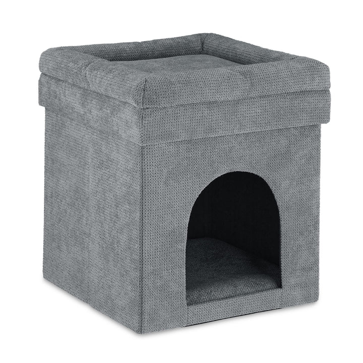Relaxdays Katzenhöhle Hocker, Versteck für Katzen & kleine Hunde, Faltbarer Sitzhocker, HxBxT: 42 x