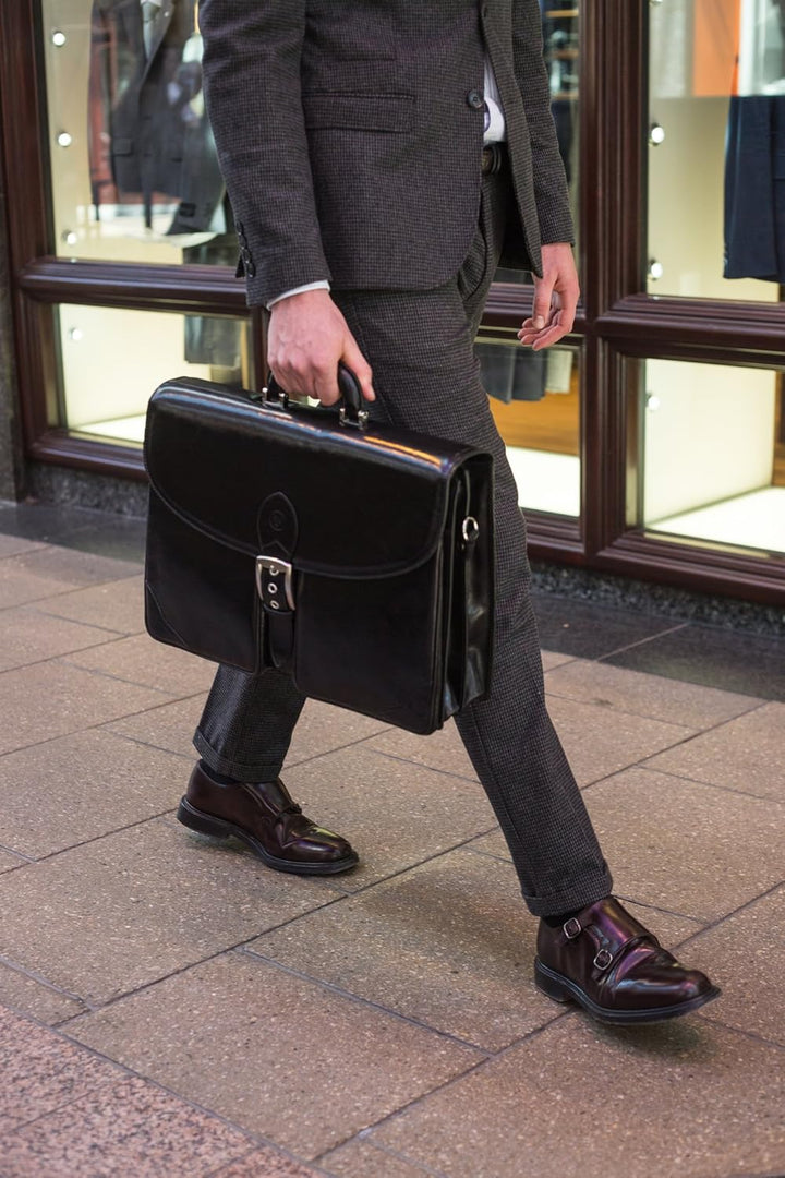 Maxwell Scott Italienische Herren Leder Aktentasche Tomacelli in Schwarz, Schwarz