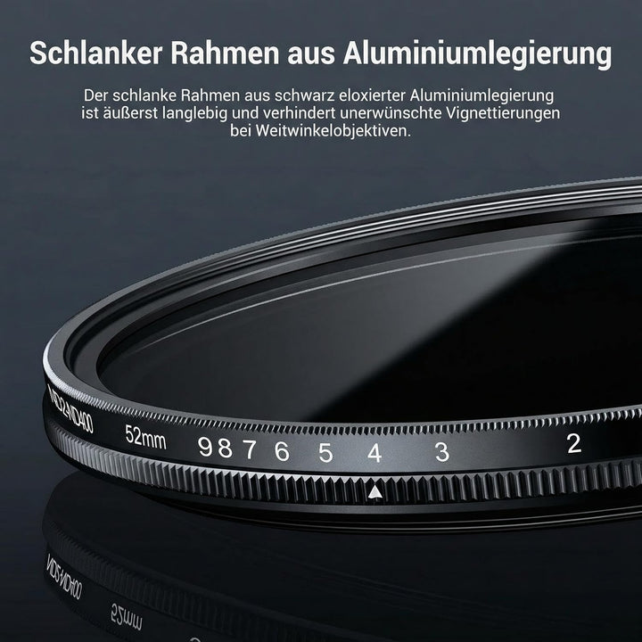 NEEWER BASICS 52mm variabler ND Filter, ND2-400 1-9 Stops Lichtreduzierung, drehbarer variabler Grau