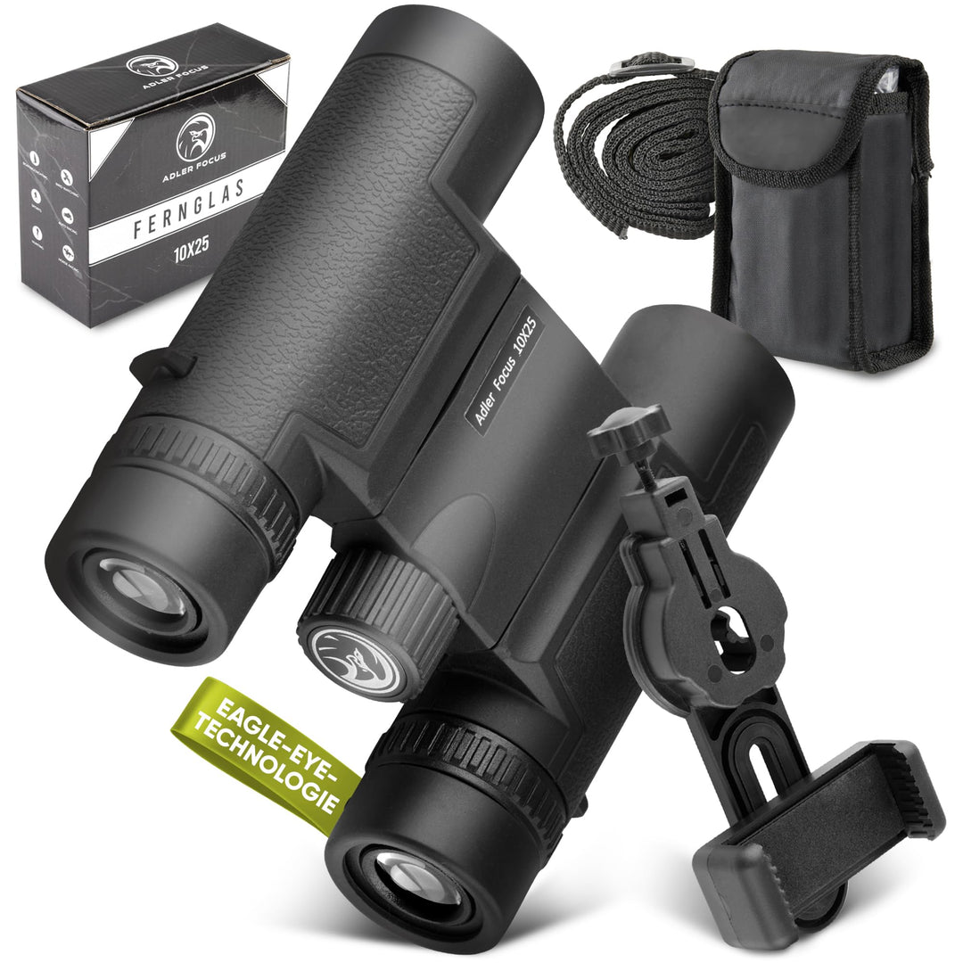 Adler Focus Fernglas 10x25 Erwachsene, Eagle-Eye-Technologie, HD Augenmuschel, BAK4+FMC, Feldstecher