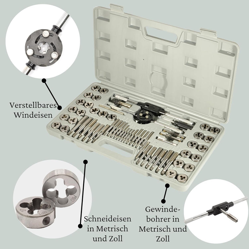 Gewindeschneider Set | 60 teilig | metrisch | Zoll | Komplettset | UNC-Grobgewinde | UNF-Feingewinde