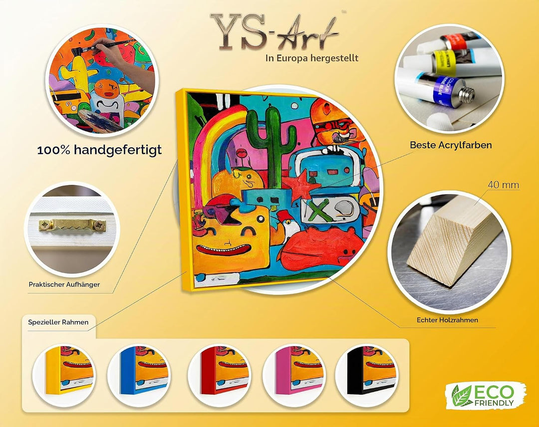 YS-Art Pop Art Abstrakt Acryl Gemälde auf Leinwand Farbenfrohe Welt handgemalt Wandbilder Wohnzimmer