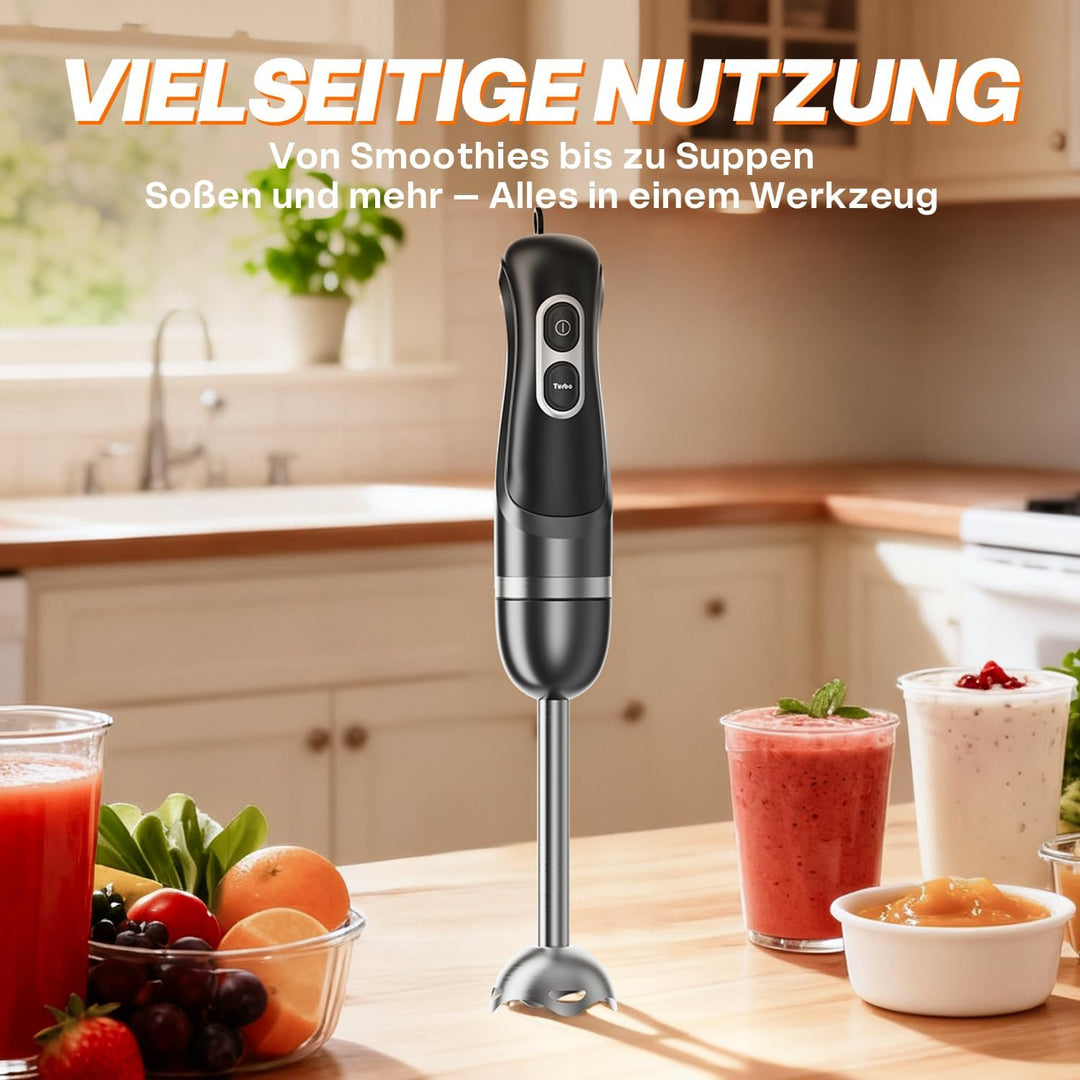 BESROY Stabmixer 1100W Edelstahl, Elektrischer Pürierstab mit 2 Geschwindigkeiten & Turbo, Spülmasch