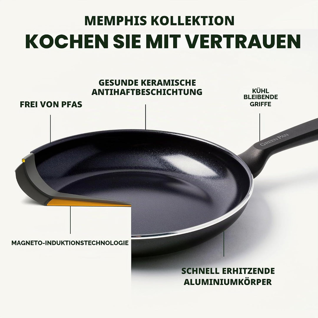 GreenPan Memphis Bratpfanne (24 cm), gesunde keramische Antihaftbeschichtung, PFAS-frei, induktionsg