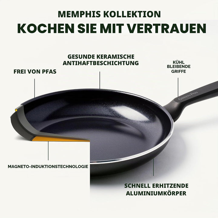 GreenPan Memphis Bratpfanne (24 cm), gesunde keramische Antihaftbeschichtung, PFAS-frei, induktionsg