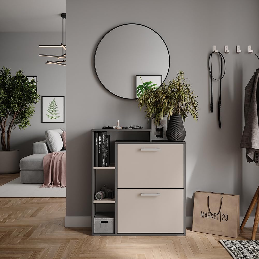 Vicco Schuhkipper Orlando, Schuhregal, Anthrazit/Greige, 80 x 90 cm Anthrazit/Greige 2 Fächern, Anth