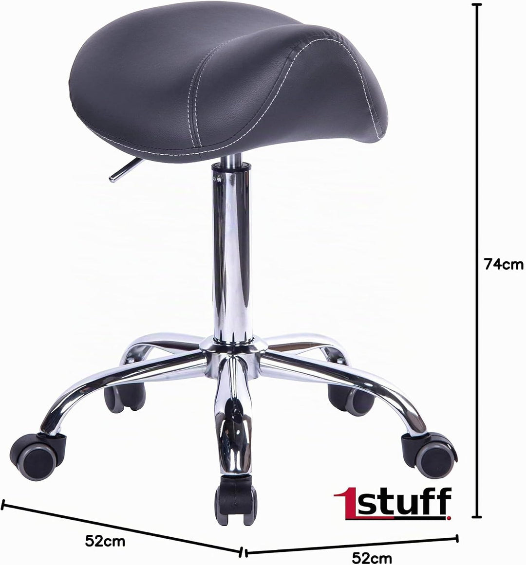 1stuff® Sattelhocker Sattelstuhl MULY - Sitzhöhe bis ca. 74cm - ergonomischer Rollhocker Bürohocker