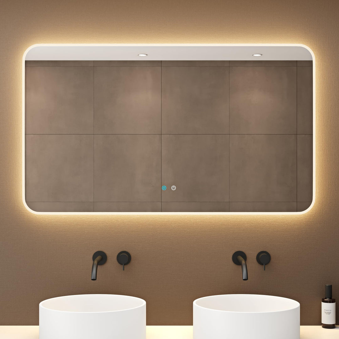 dopporo LED Badspiegel 140x70cm Badzimmerspiegel mit Beleuchtung Spiegel mit runden Ecken Wandspiege