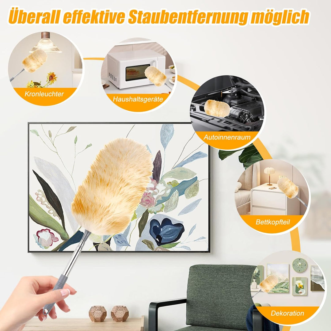 2er Set Staubwedel 130cm, Hochwertiger Lammwolle Staubwedel Teleskop, Waschbar & Kratzfrei, Weich fü