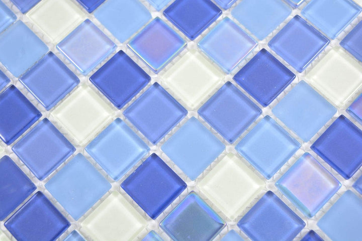 Fluoreszierendes Glasmosaik Quadrat Crystal mix blau light blue white für WAND KÜCHE Wandverblender