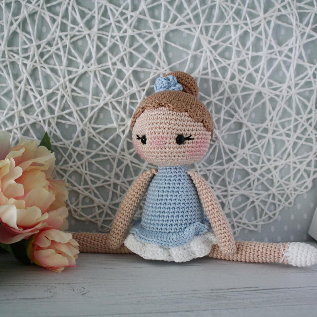 Häkelpuppe Ballerina aus Baumwolle super Geschenk für Kinder (Hellblau) | Amigurumi Puppe 23 cm – Ha