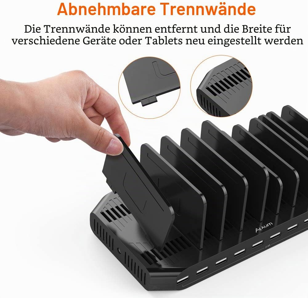Alxum 60W USB Ladestation Mehrere Geräte 10 Ports Mehrfach Handy Tablet Ladestation für Mobiltelefon