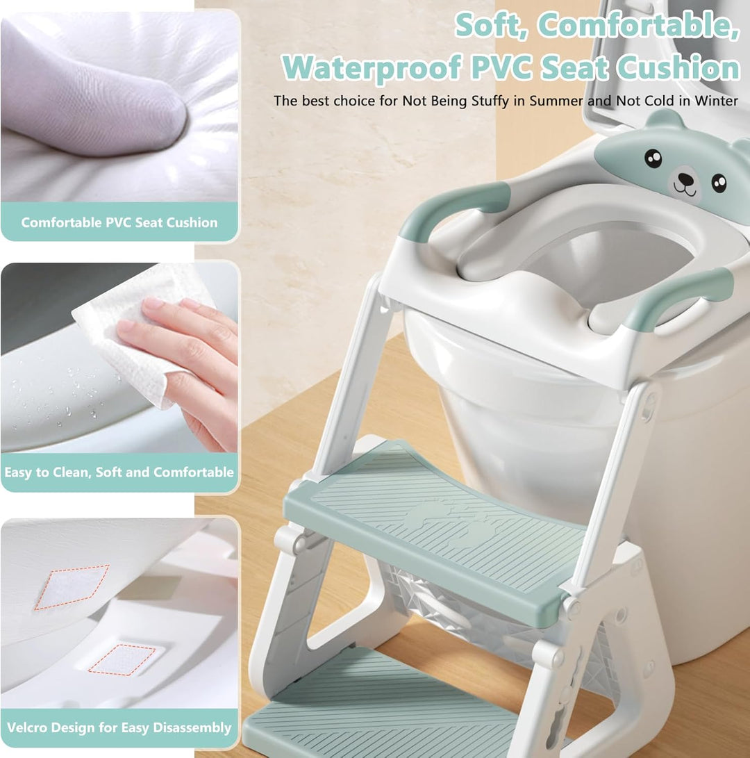 Toilettensitz Kinder Mit Treppe, Toilettenleiter für Kinder, Töpfchen für Kinder, Rutschfest, Klappb