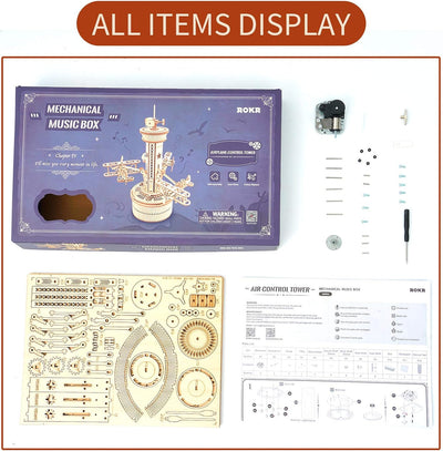 ROKR Mechanisch Holz 3D Puzzle für Erwachsene Modellbausatz für Teenager-Flugzeug Turm