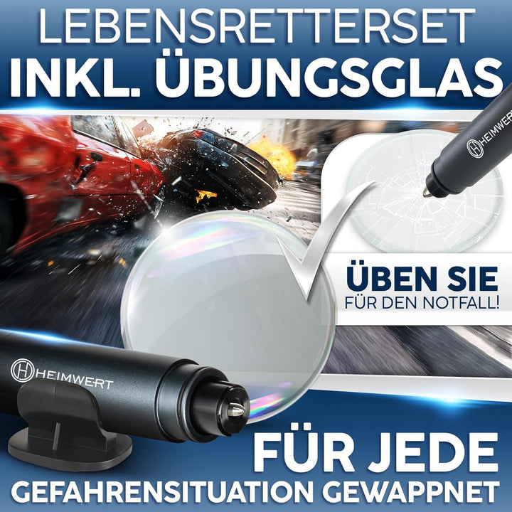 Notfallhammer Gurtschneider - Notfall Hammer mit Testglas zum Üben - Zerstört insbesondere Verbund S