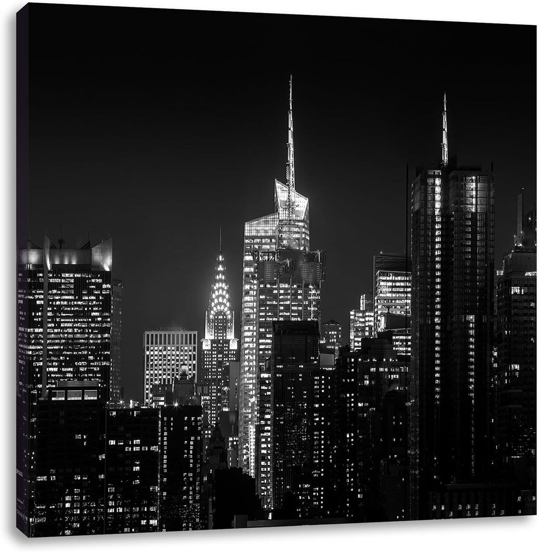 Pixxprint New York von Oben schwarz weiss, Format: 70x70 auf Leinwand, 70x70