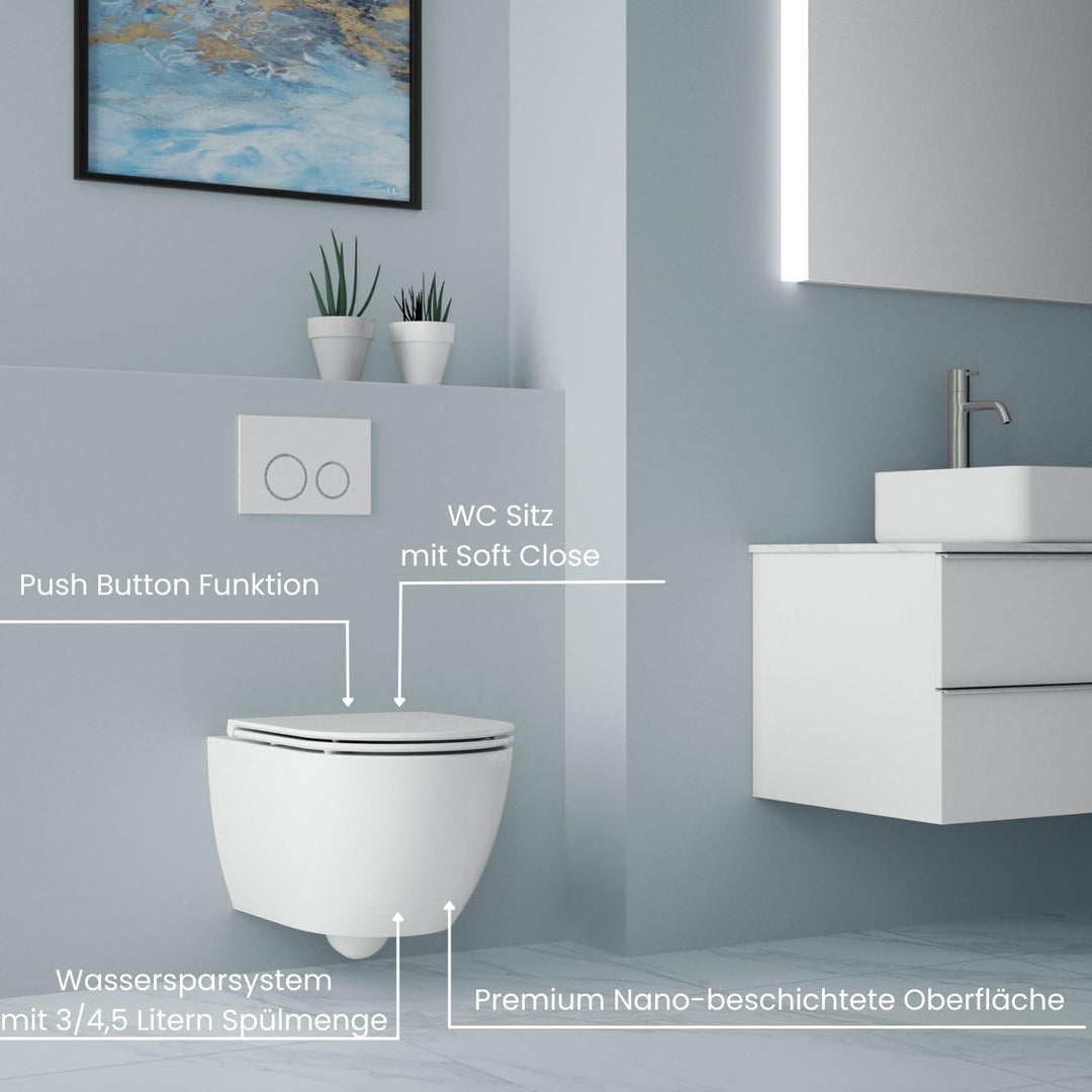 Whirlflush Hänge-WC Soho 3.0 Weiss Glanz | Spülrandlos für Hygiene &amp; Leichte Reinigung | Tornado-Spü