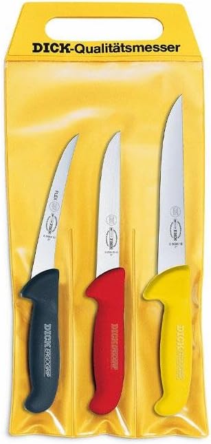 F. DICK Messer Set ErgoGrip 3-teilig (Ausbeinmesser 13 cm „flexibel“, A. Messer 15 cm „breit“, Stech