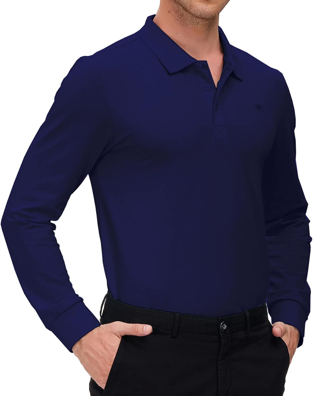 MoFiz Herren Poloshirt Langarm Baumwolle Polohemd Freizeit Polo Golf Wintershirts mit Kragen M Marin