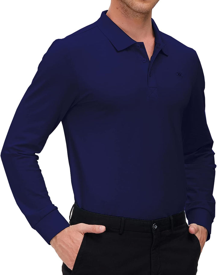 MoFiz Herren Poloshirt Langarm Baumwolle Polohemd Freizeit Polo Golf Wintershirts mit Kragen M Marin
