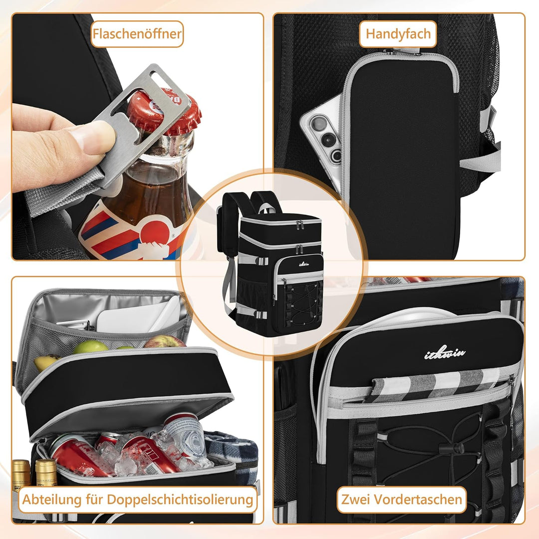 OUUTMEE Kühlrucksack, 21L Picknicktasche mit Kühlfach, Isoliert Kühltasche für Bier, Doppellagig Aus