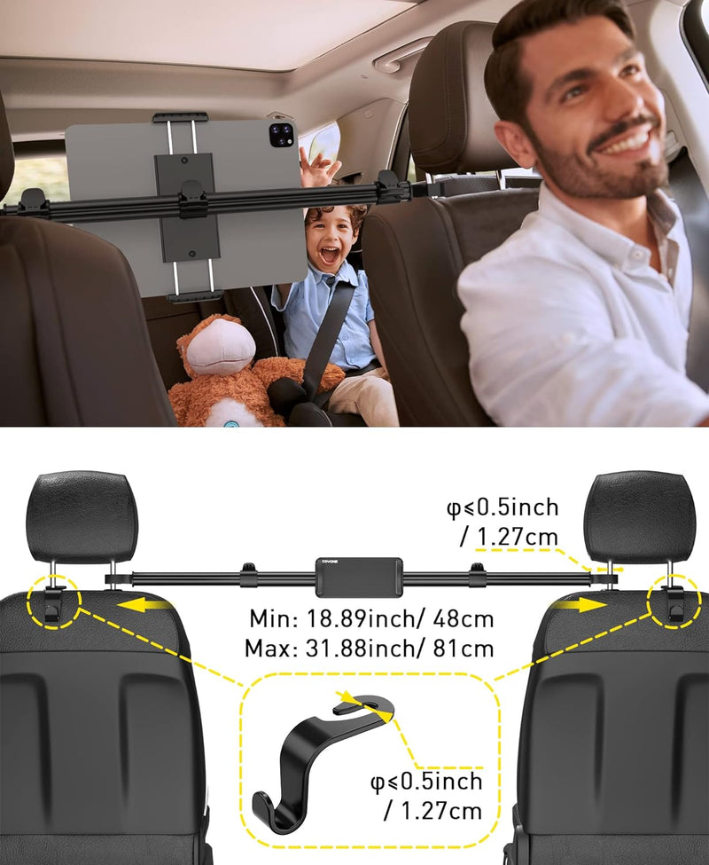 TRYONE Tablet Halterung Auto Mitte, Tablet Kopfstützenhalter - Universal verstellbare KFZ Tablet Hal