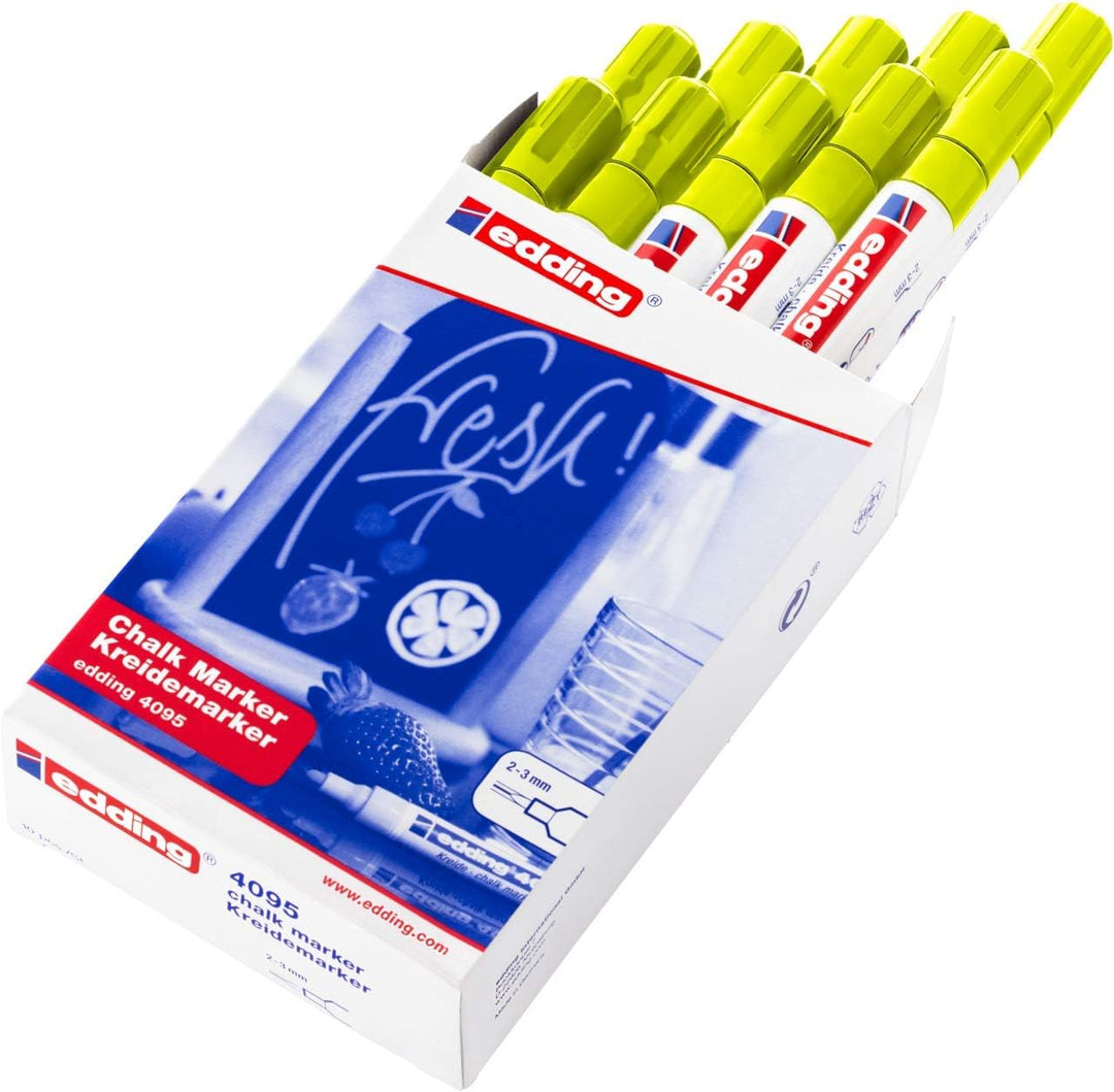 edding 4095 Kreidemarker - neon-gelb - 10 Kreidestifte - Rundspitze 2-3 mm - Kreidestift für Tafel a
