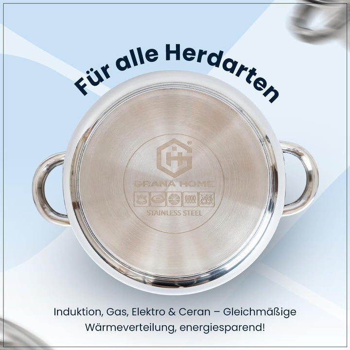 Induktions-Kochtopf 18cm – Edelstahl Bratentopf mit Glasdeckel & Dampfloch - Für Alle Herdarten (Ind