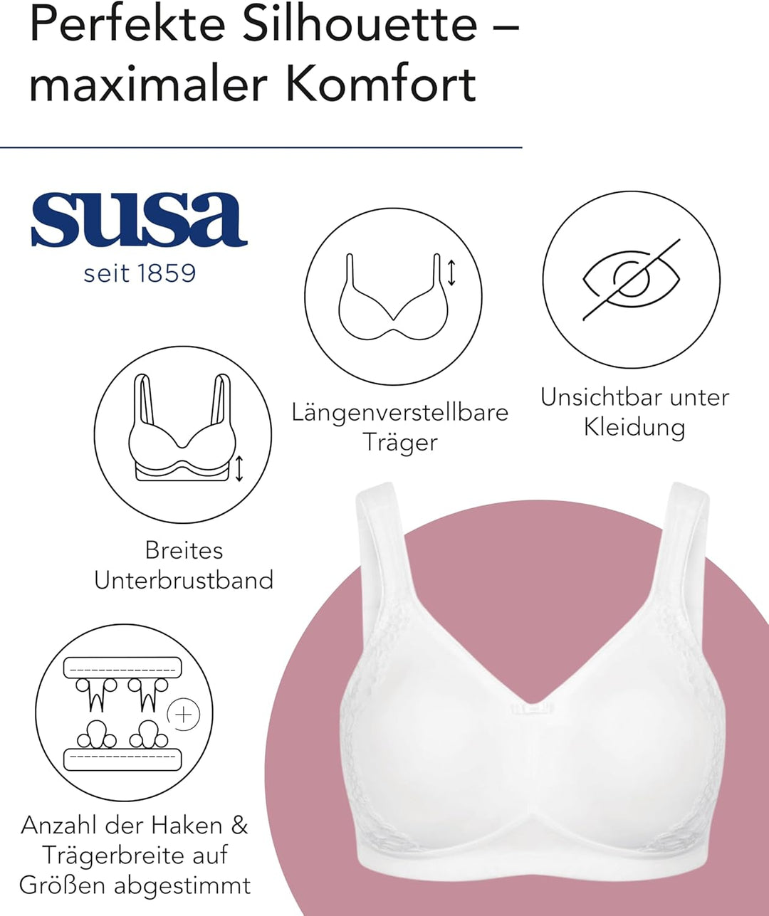 SUSA Minimizer BH Damen ohne Bügel I London I Damen-BHs mit Minimizer Schnittform, verkleinert die B