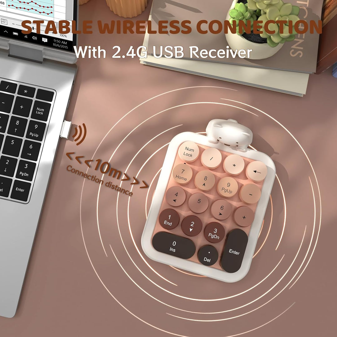 FELiCON Kabelloser Numeric Keypad, Tragbarer 18-Tasten-Mini-Ziffernblock mit Retro-Rundtasten und 2,