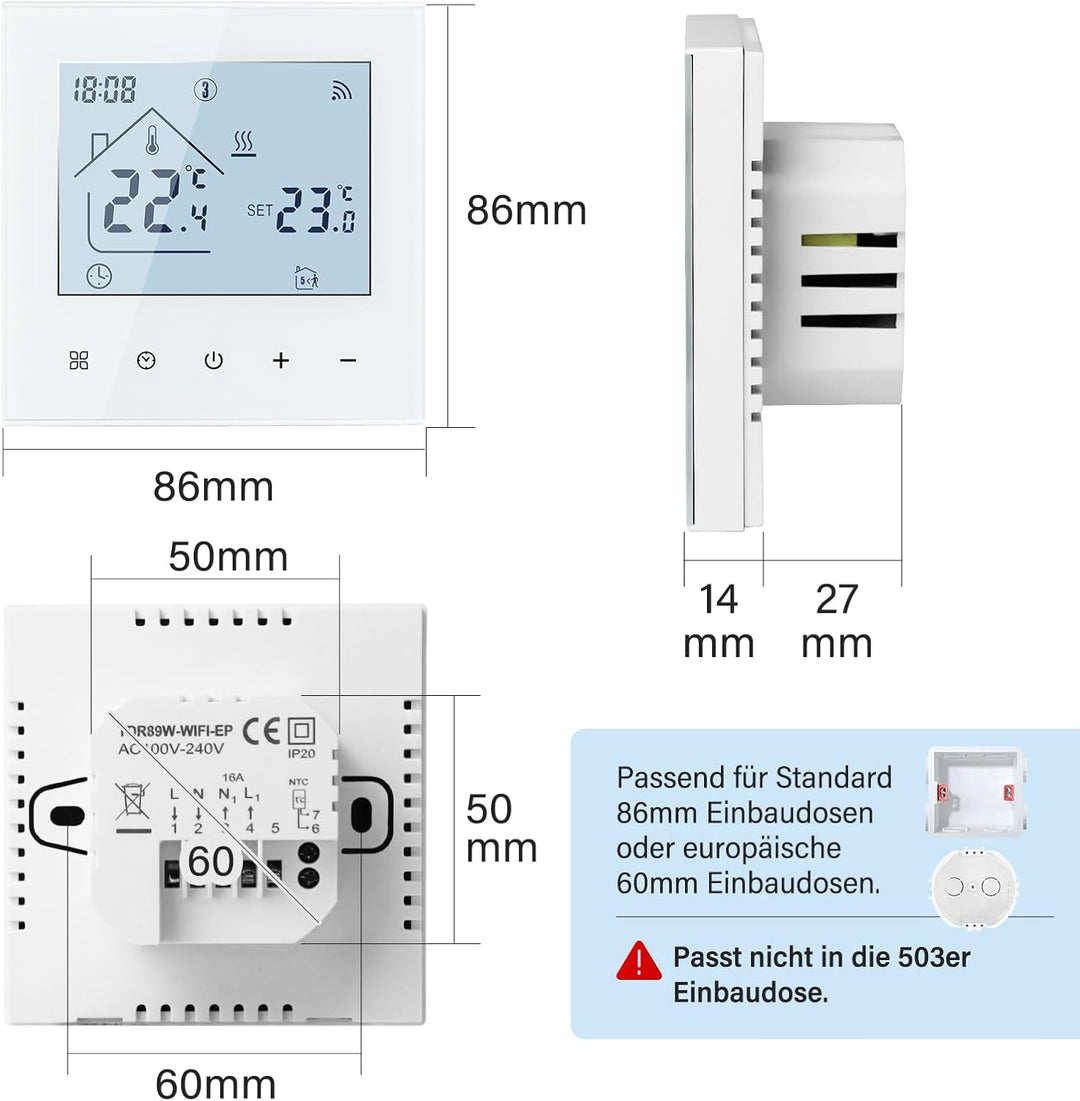 Beok Thermostat Heizung Smart WLAN Thermostate Für Kesselheizung Programmierbarer Raumthermostat Fus