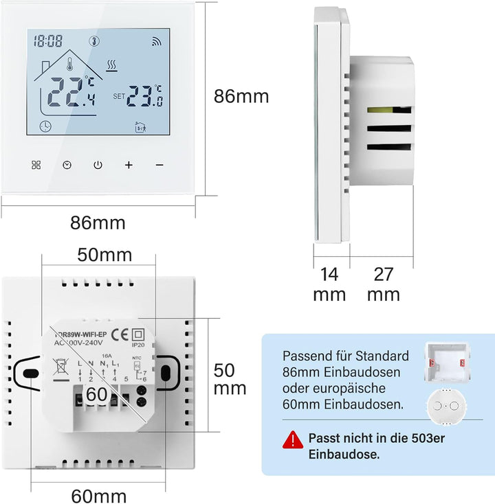 Beok Thermostat Heizung Smart WLAN Thermostate Für Kesselheizung Programmierbarer Raumthermostat Fus