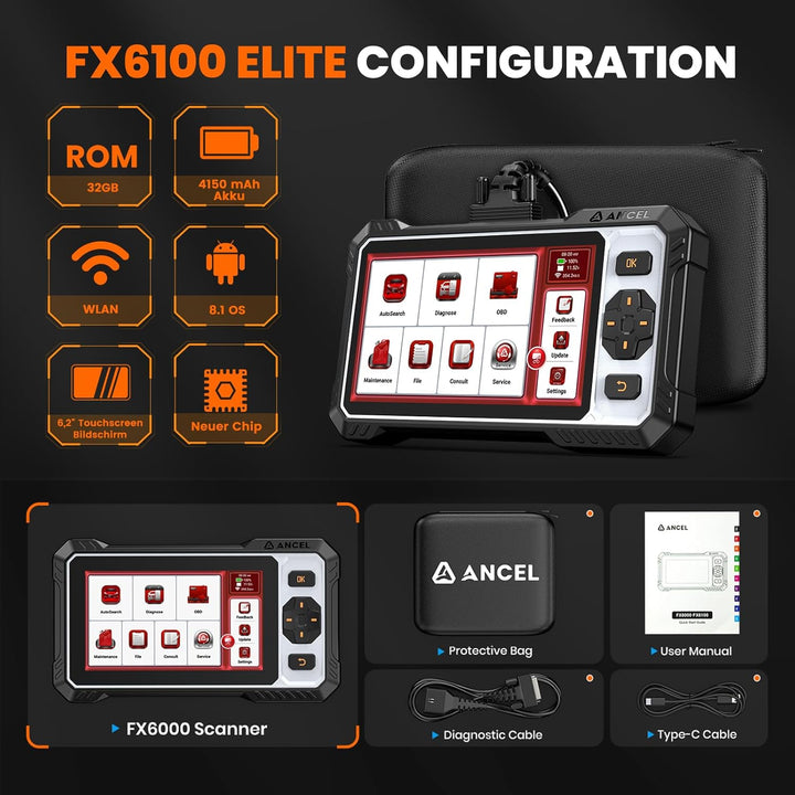 ANCEL FX6100 Bidirektionaler OBD2 Diagnosegerät, Auto Diagnosegerät mit Allen System & 15+ Resets, D