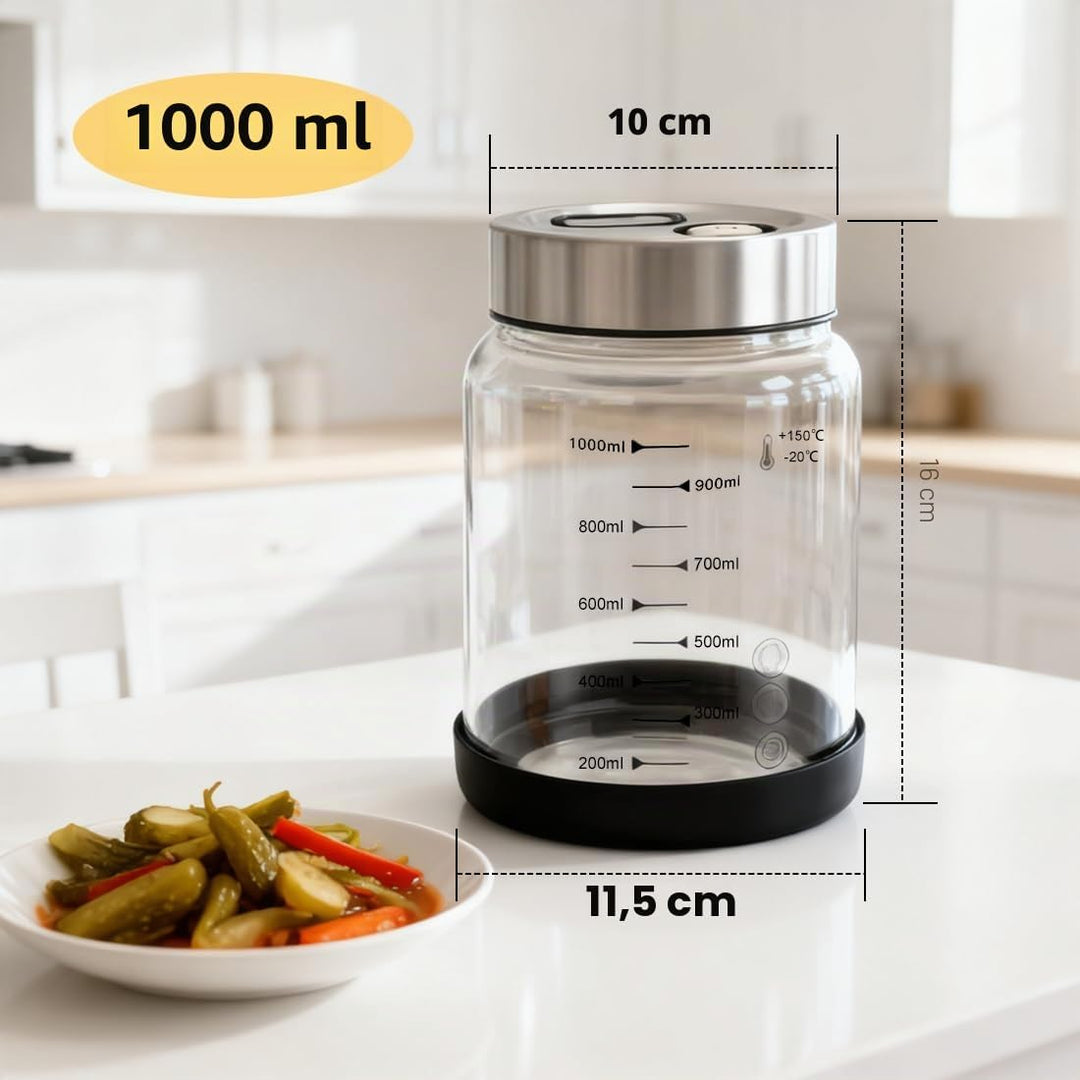 CEWROM Fermentierglas mit Deckel, 1L Grosses Fermentierglas, Gärglas mit Entlüftungsventil, für die