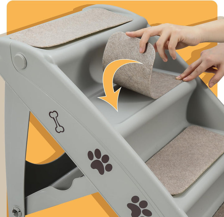 Hundetreppe Klappbare Haustiertreppe 48,5 cm Hoch, 4-Stufig Faltbare Katzentreppe, Hunderampe, Maxim