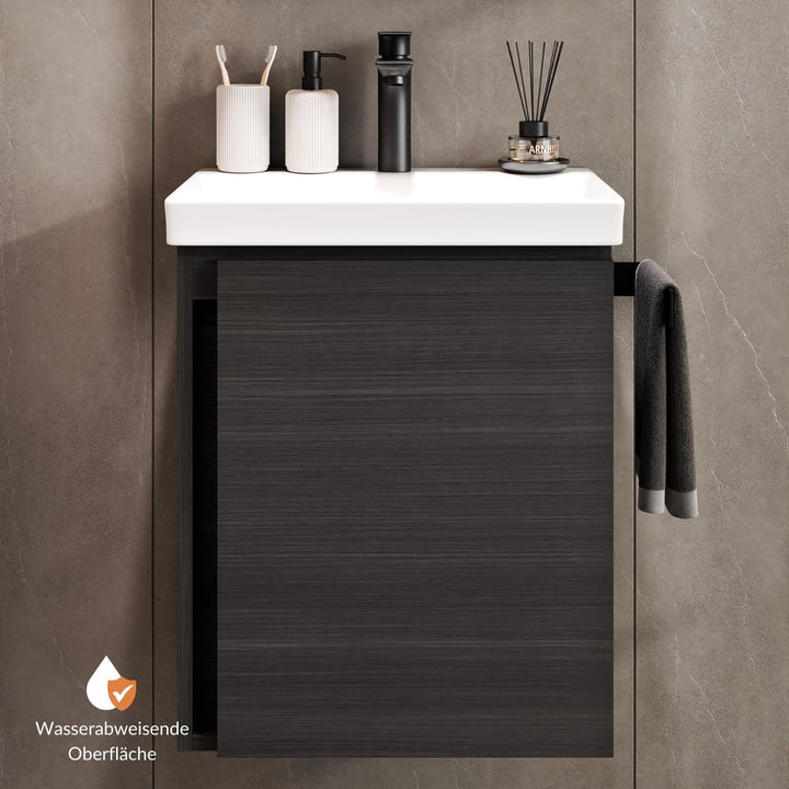 Planetmöbel Waschtisch mit Unterschrank 50 cm, Waschbeckenunterschrank hängend, Soft-Close, Badmöbel