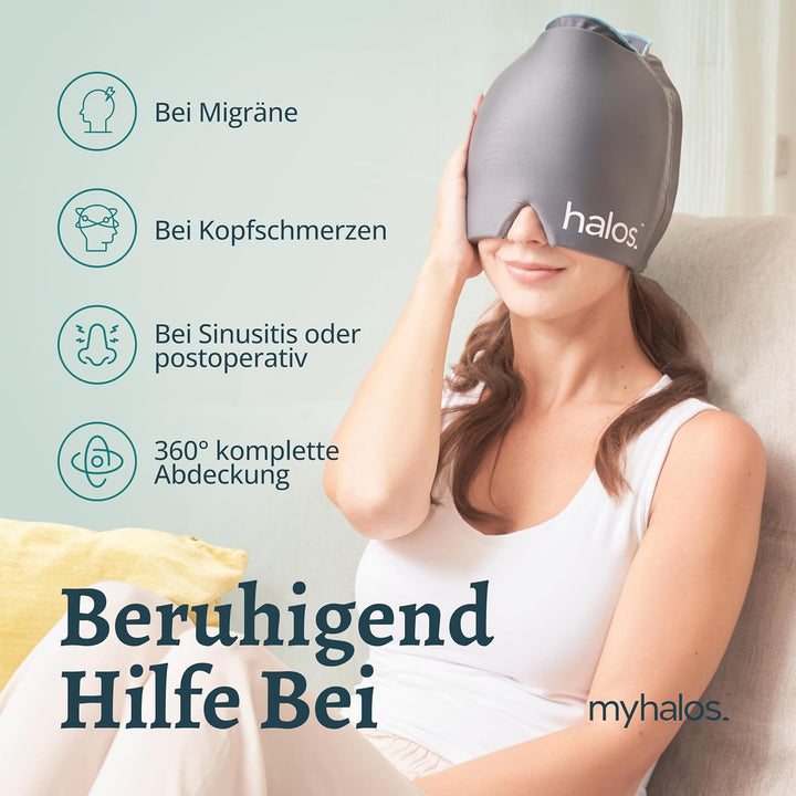 Halo Mask Migräne Haube – Headache Relief Cap - Wiederverwendbare Migräne Mütze & Migräne Kühlmütze